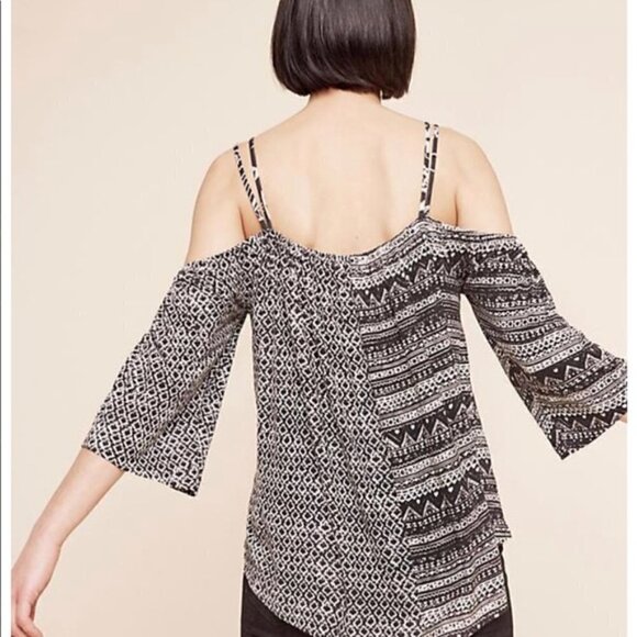 Anthropologie Deletta Black & White Reeve Cold Shoulder Long Sleeve M - Picture 4 of 9